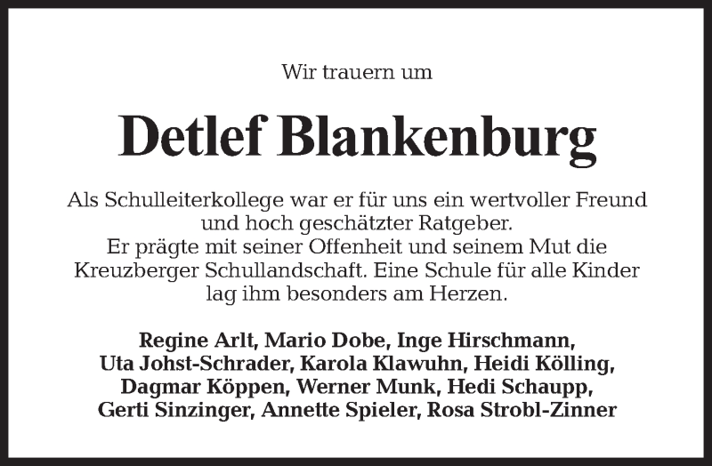 Traueranzeige für Detlef Blankenburg vom 31.12.2011 aus Tagesspiegel