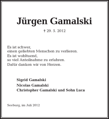 Traueranzeige von Jürgen Gamalski von Tagesspiegel