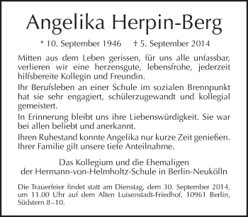 Traueranzeige von Angelika Herpin-Berg von Tagesspiegel