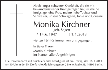 Traueranzeige von Monika Kirchner von Tagesspiegel