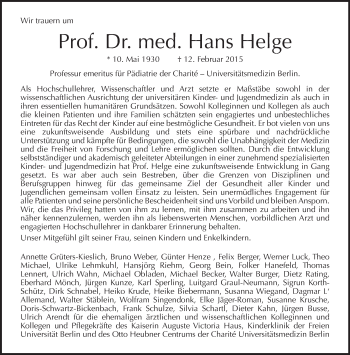 Traueranzeige von Hans Helge von Tagesspiegel