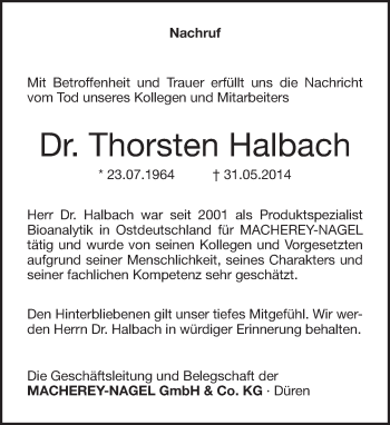 Traueranzeige von Thorsten Halbach von Tagesspiegel
