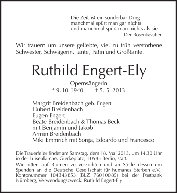 Traueranzeige von Ruthild Engert-Ely von Tagesspiegel