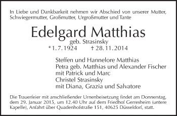 Traueranzeige von Edelgard Matthias von Tagesspiegel