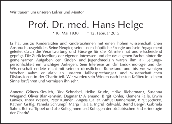 Traueranzeige von Hans Helge von Tagesspiegel