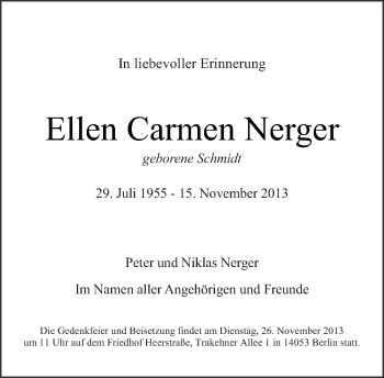 Traueranzeige von Ellen Carmen Nerger von Tagesspiegel