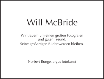 Traueranzeige von Will McBride von Tagesspiegel