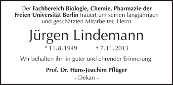 Traueranzeige von Jürgen Lindemann von Tagesspiegel