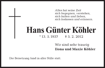Traueranzeige von Hans Günter Köhler von Tagesspiegel