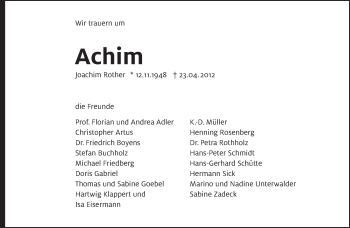 Traueranzeige von Joachim Rother von Tagesspiegel