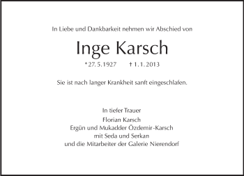 Traueranzeige von Inge Karsch von Tagesspiegel