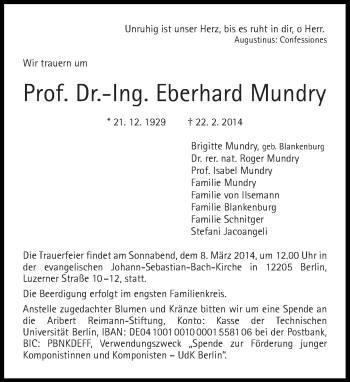 Traueranzeige von Eberhard Mundry von Tagesspiegel