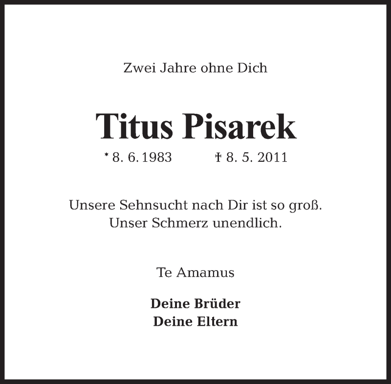  Traueranzeige für Titus Pisarek vom 08.05.2013 aus Tagesspiegel