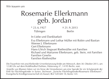 Traueranzeige von Rosemarie Ellerkmann von Tagesspiegel