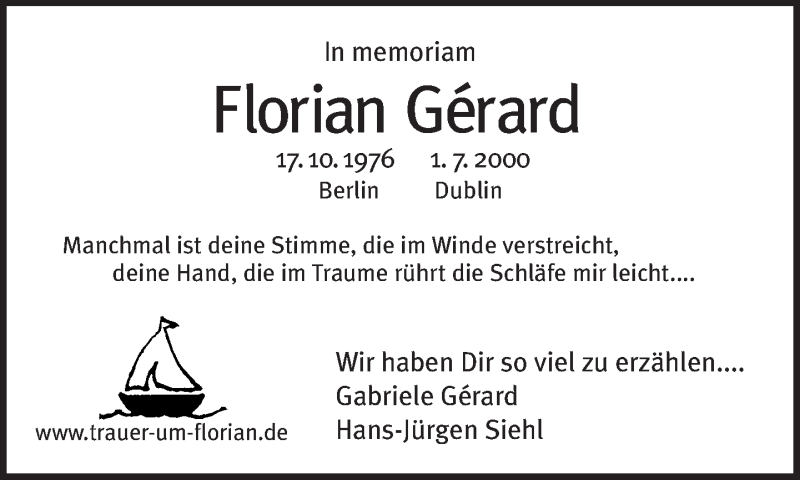  Traueranzeige für Florian Gérard vom 29.06.2014 aus Tagesspiegel