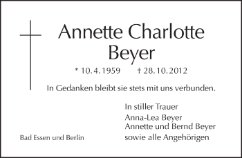 Traueranzeige von Annette Charlotte Beyer von Tagesspiegel