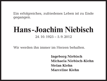 Traueranzeige von Hans-Joachim Niebisch von Tagesspiegel