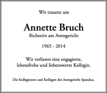 Traueranzeige von Annette Bruch von Tagesspiegel