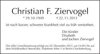 Traueranzeige von Christian Ziervogel von Tagesspiegel