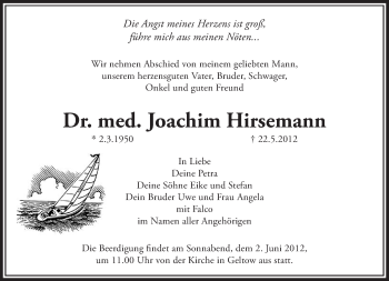 Traueranzeige von Joachim Hirsemann von Tagesspiegel