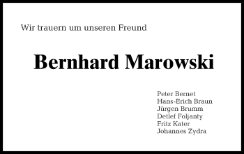 Traueranzeige von Bernhard Marowski von Tagesspiegel