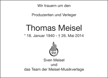 Traueranzeige von Thomas Meisel von Tagesspiegel
