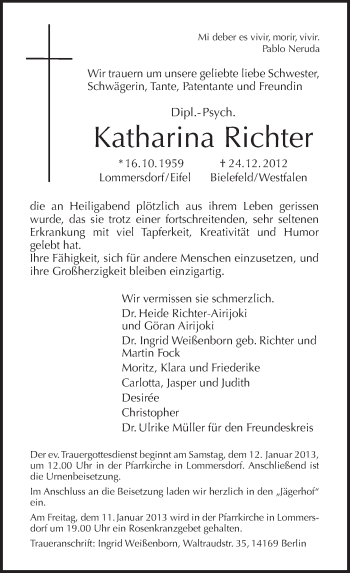 Traueranzeige von Katharina Richter von Tagesspiegel