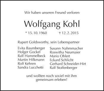 Traueranzeige von Wolfgang Kohl von Tagesspiegel
