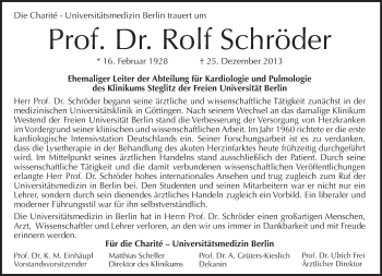 Traueranzeige von Rolf Schröder von Tagesspiegel