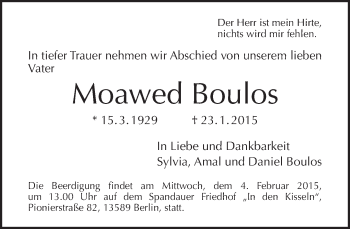 Traueranzeige von Moawed Boulos von Tagesspiegel
