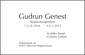 Traueranzeige von Gudrun Genest von Tagesspiegel