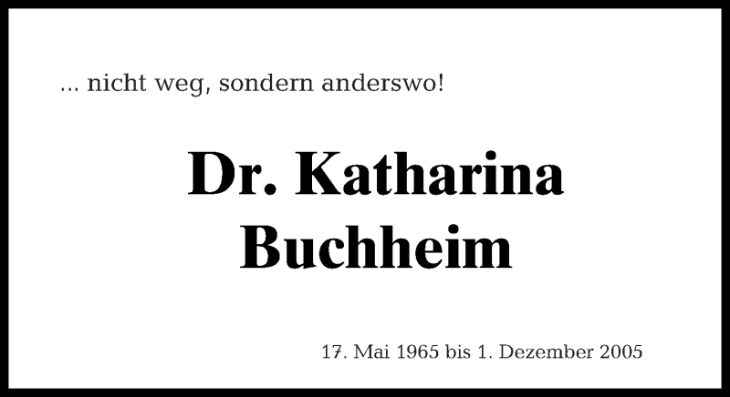  Traueranzeige für Katharina Buchheim vom 02.12.2012 aus Tagesspiegel