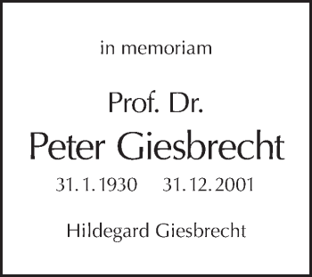 Traueranzeige von Peter Giesbrecht von Tagesspiegel