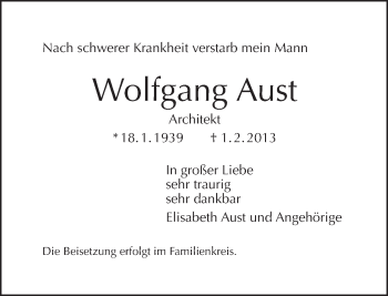 Traueranzeige von Wolfgang Aust von Tagesspiegel