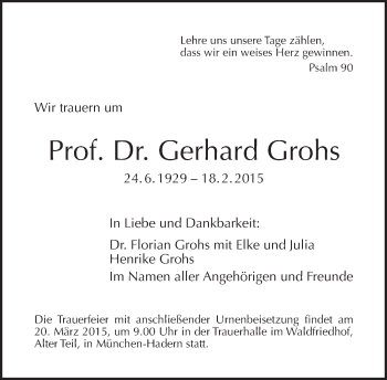 Traueranzeige von Gerhard Grohs von Tagesspiegel