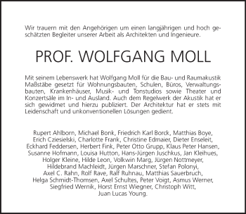 Traueranzeige von Wolfgang Moll von Tagesspiegel