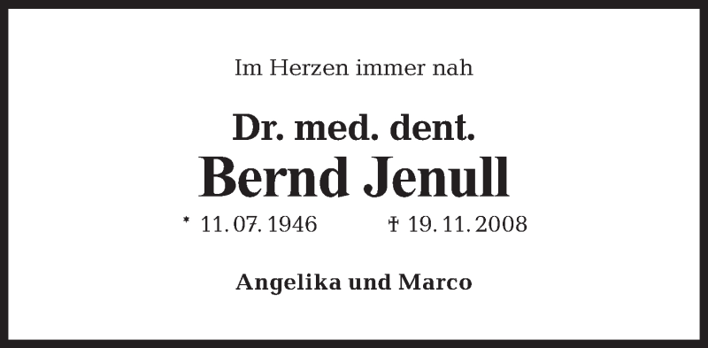  Traueranzeige für Bernd Jenull vom 19.11.2012 aus Tagesspiegel