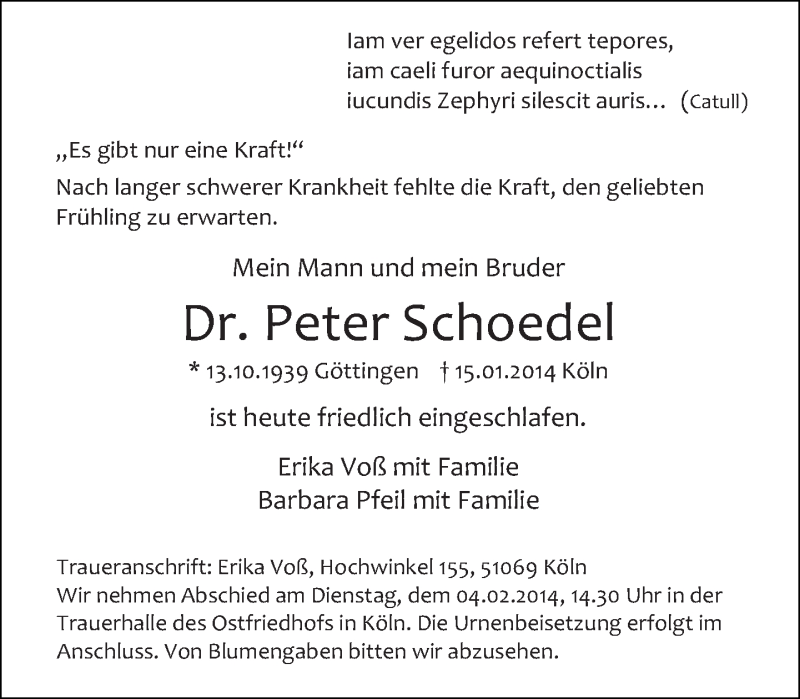  Traueranzeige für Peter Schoedel vom 26.01.2014 aus Tagesspiegel