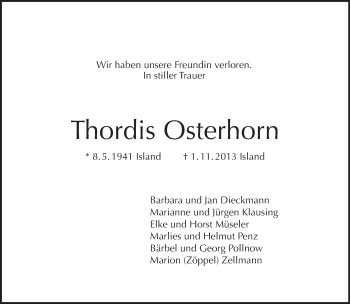 Traueranzeige von Thordis Osterhorn von Tagesspiegel