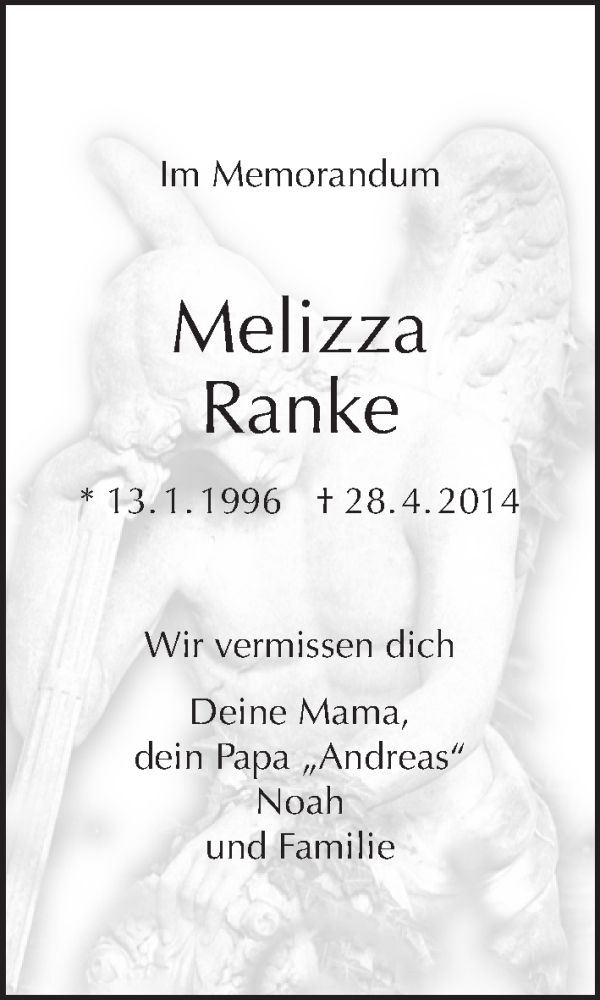  Traueranzeige für Melizza Ranke vom 18.05.2014 aus Tagesspiegel