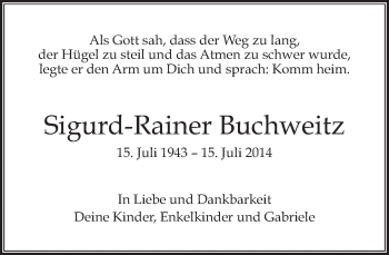 Traueranzeige von Sigurd-Rainer Buchweitz von Tagesspiegel