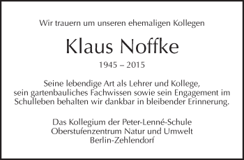 Traueranzeige von Klaus Noffke von Tagesspiegel
