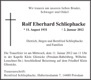 Traueranzeige von Rolf Eberhard Schliephacke von Tagesspiegel