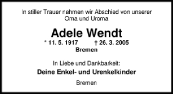 Traueranzeige von Adele Wendt 