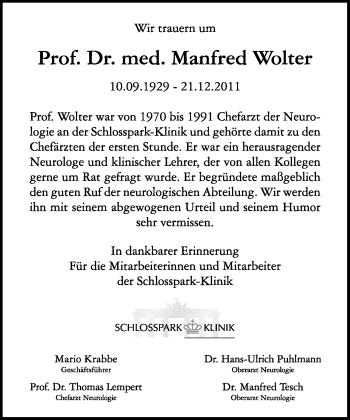 Traueranzeige von Manfred Wolter von Tagesspiegel