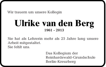 Traueranzeige von Ulrike van den Berg von Tagesspiegel