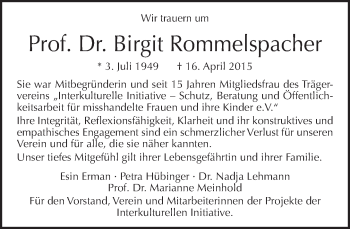 Traueranzeige von Birgit Rommelspacher von Tagesspiegel