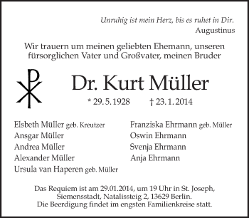 Traueranzeige von Kurt Müller von Tagesspiegel