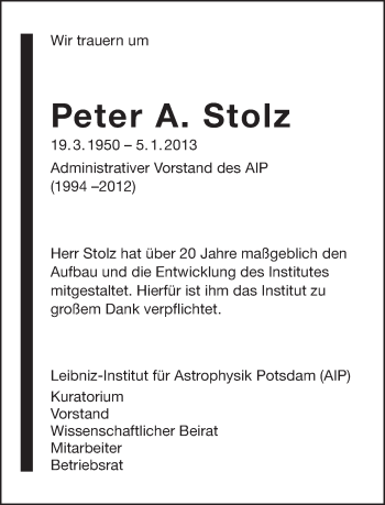 Traueranzeige von Peter A. Stolz von Tagesspiegel