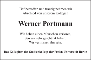 Traueranzeige von Werner Portmann von Tagesspiegel